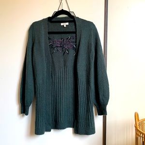 Flower Embroidered Teal Cardigan